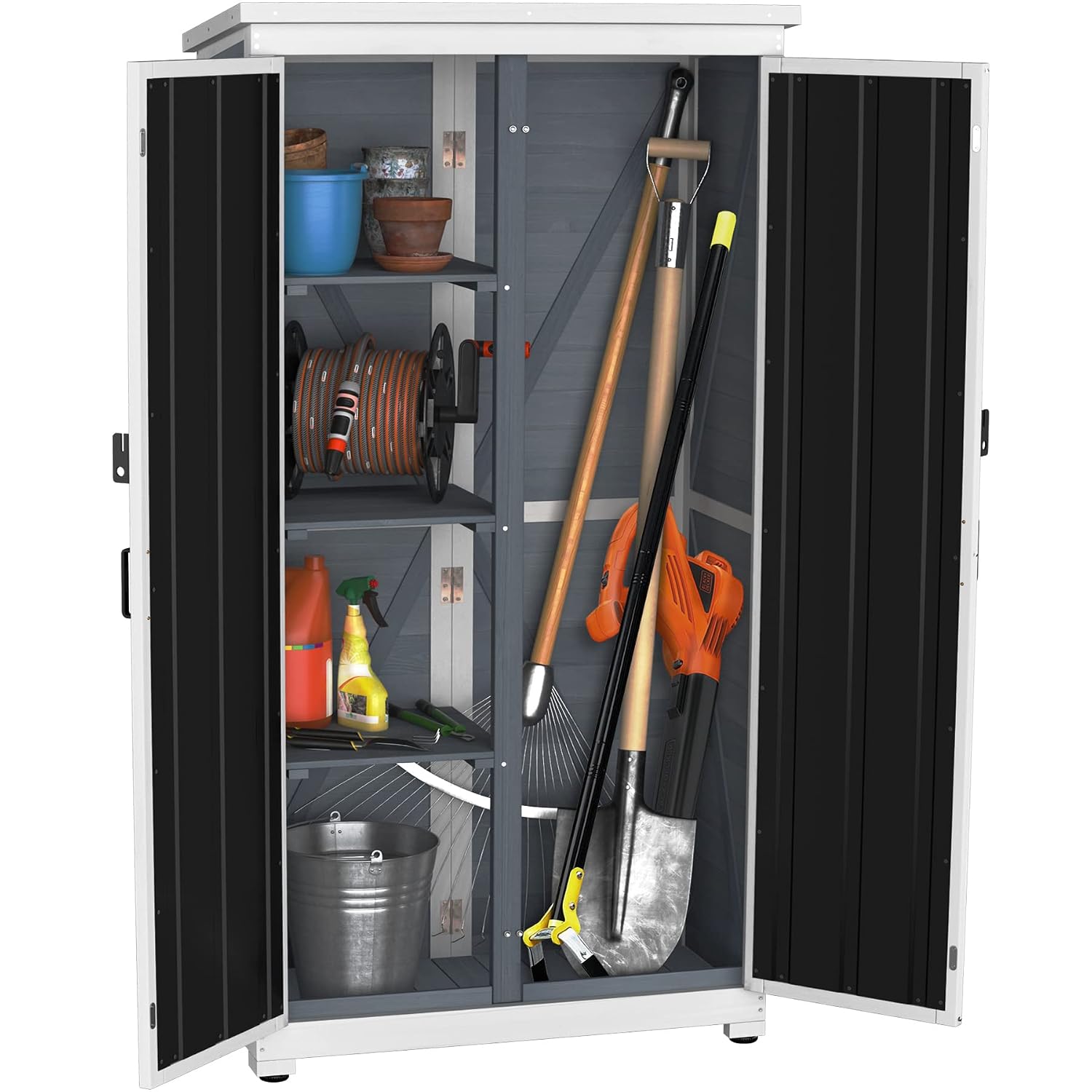 Outdoor Storage Cabinet Wood M - Gardening Tools Organizer 评论和价格