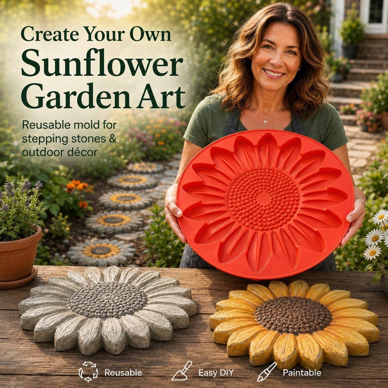 1pc Sunflower Stepping Stone M - Gardening Tools Gift Ideas 评论和价格